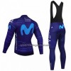 Set Fietsshirt Lange Mouw + Lange Koersbroek 2022 Movistar Team Blauw